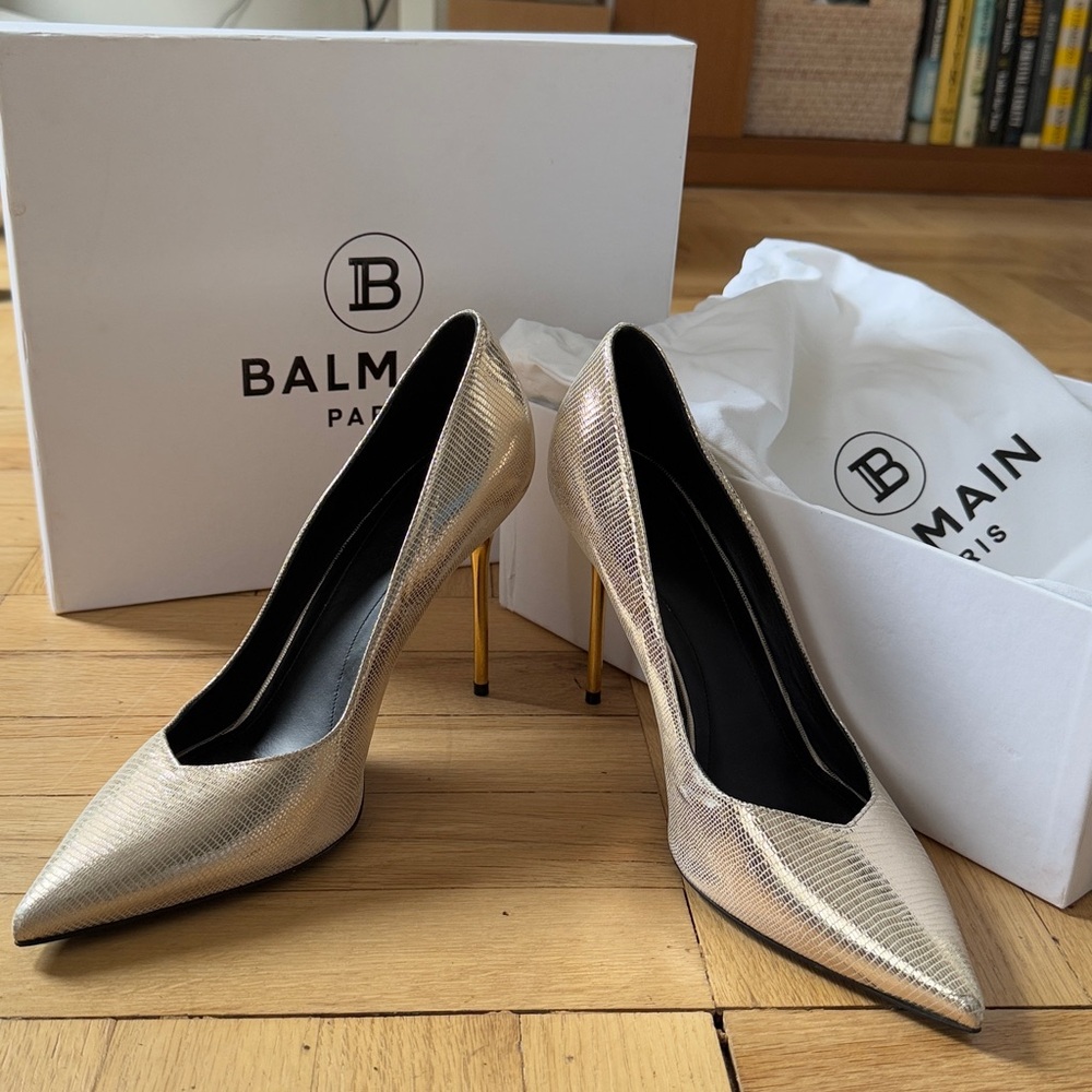 Balmain Ruby Snake Effect Leather Pumps - Silver … - image 1